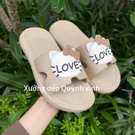 QX042- H-shaped strappy sandals with LOVE stiker, 2cm flat sole, super light, super soft EVA materia
