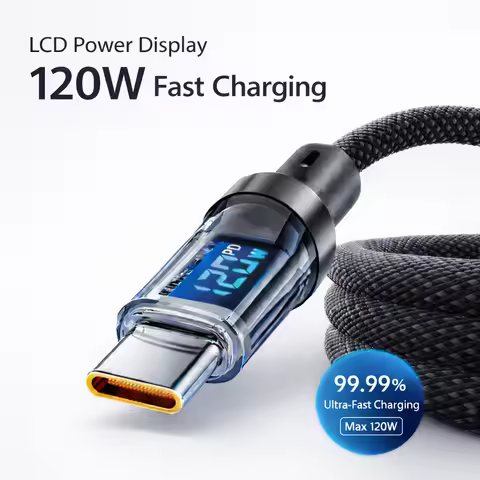 120W Super Fast Charging Type C to Type C Cable with LED Display USB to Type-C Data Cord for Xiaomi 