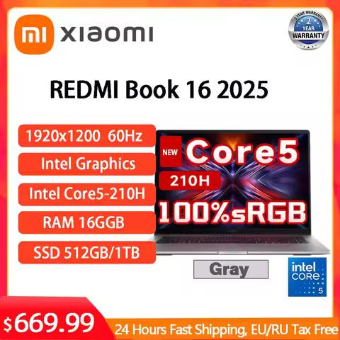 Xiaomi Laptop REDMI Book 16 2025 Intel C5-210H 16GB 512GB 16inch 60Hz Screen Slim Office Notebook
