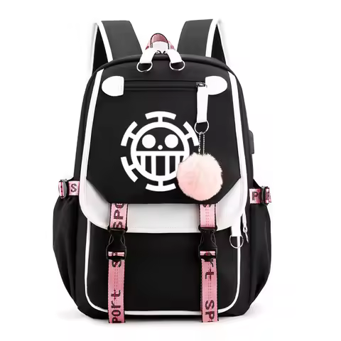 Anime Trafalgar Law Backpack Nylon School Book Student Travel Bags Laptop Casual USB Port Messenger 