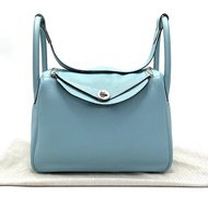 98新 ✨HERMES/愛馬仕馬卡龍藍銀扣Lindy 30 Bleu Atoll