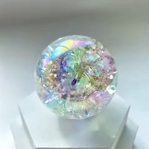 Aura Fire and Ice Rainbow crystal ball,Aura Ice crack rainbow crystal ball,Crystal Heal,Reiki Heal,C