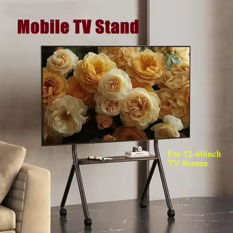 Adjustable Rolling TV Stand, 1pc Leather Storage Cart for 32-60 Inch Screens up to 110 LBS, VESA Com