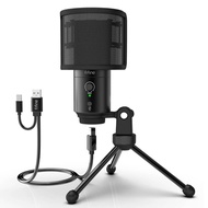 Fifine K683A USB-C Microphone - Studio Condenser Mic with Gain Control, Mute Button, and Pop Filter - Computer, Mac