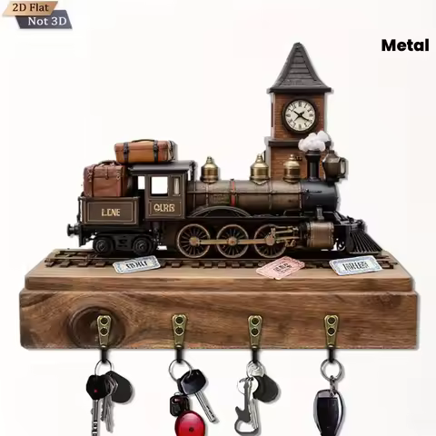 One Item, 2D Design, a Vintage Steam Train Decorative Clock, a Wooden Multifunctional Key Holder wit