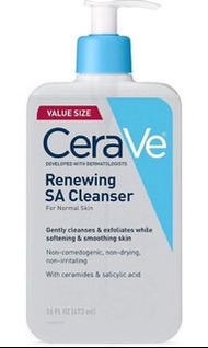 大支裝473ml CeraVe Renewing SA Cleanser Salicylic Acid 潔面乳，16 盎司，維生素 D 去角質潔面乳，適合粗糙不平的皮膚，沒有香味