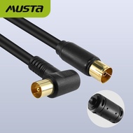 MUSTA ทีวีสายโคแอ็กเชียล RF สีดำ1.5ม. ตัวผู้ต่อปลั๊กตัวเมียตะกั่ว Kabel Audio Video