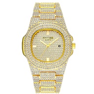 PINTIME mens steel band watch Patek diamond star-filled mens and womens watches calendar quartz popu