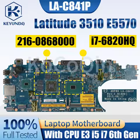 Latitude 3510 E5570 Notebook Mainboard LA-C841P 09MTYR 0N98Y6 0CC27G 00D152 0XJ3XM 0CPTX8 E3 i5 i7 6