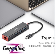 Cáp chuyển Type C sang Lan 10/100/1000 + Bội chia 3 cổng USB(3.0)SSK SHU-C540