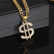 riseskyof Gold Plated Crystal Dollar Sign Pendant Necklace Gangster Pimp Hip Hop Chain