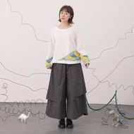 [MOSS CLUB] Asymmetrical Layered Straight Wide Pants Coffee Gray