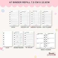 A7 BINDER REFILL 6 HOLES - A7 LOOSE LEAF BINDER REFILL PLANNER INSERTS | Paper Bams