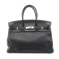 愛馬仕 Birkin 35 手提包 M 號 Clemence 皮革 黑色 SHW 二手女士