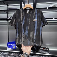 Large Size Ripped Short-Sleeved T-Shirt Men's Loose Casual Plus Fat Extra Large T-Shirt Trendy Top B