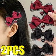 1/2Pcs Gothic Love Cross Lace Bow Hair Clip - Fashion INS Punk Women Barrette - Cosplay Accessory Y2