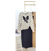 baao baao Korean Knitted Polka Dots long sleeves Top and Skirt Set / Terno#643