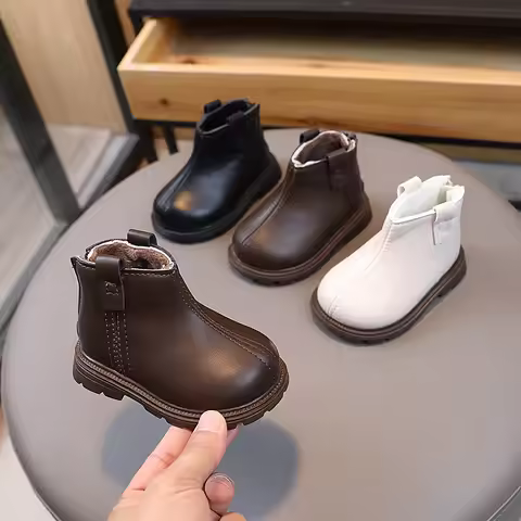 Autumn Winter Baby Boots Little Kids Warm Fur Shoes Toddler Boy Girl Soft PU Leathe Ankle Boots For 