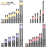 12pcs Strong Magnetic Phillips PH2 Impact Electric Screwdriver Bit S2 Steel High Hardness Bit Combin
