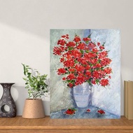 油画明亮的红色花朵在一个白色的花瓶Impasto艺术25x20厘米
