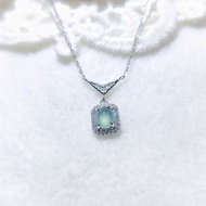 |招財女神鏈|A貨翡翠冰玻藍杠飽滿蛋面7mm純銀鍍18k項鏈