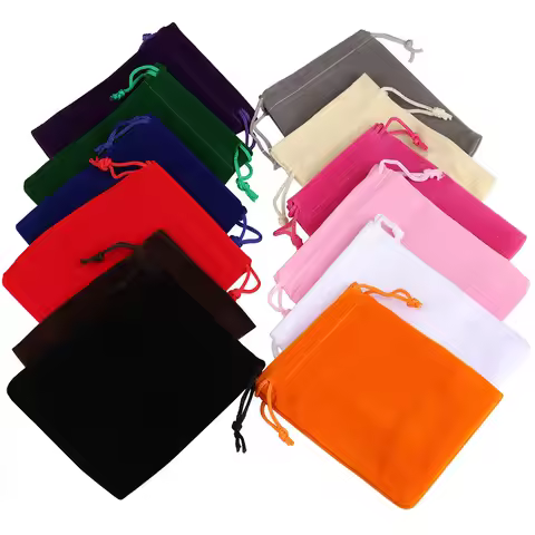 25/50pcs/Lot Golden Color Edge Velvet Jewelry Gift Bag 5x7 7x9 9x12cm Drawstring Wedding Display Swe