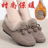 Cotton Shoes Women's Fleece Lining Women's Fur Shoes Slip-On Soft-Soled Warm Flat Peas Shoes Women's