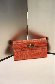 Hermes 鱷魚皮銀包 橙色