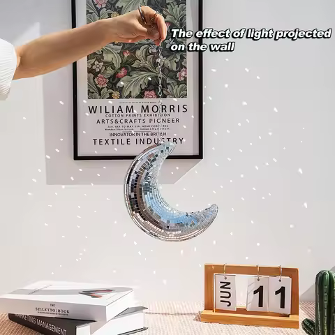 8in Hanging Disco Ball Moon Mirror Room Decor Silver Moon Wall Decororation Hanging Disco Reflective