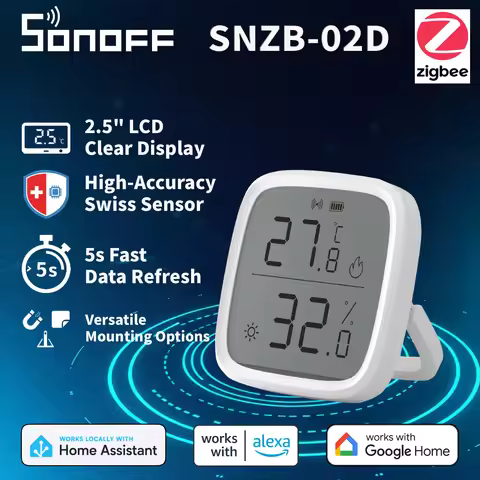 SONOFF SNZB-02D Large LCD Zigbee 3.0 Thermometer, Swiss Sensor for Accurate Temp Humidity Tracking f