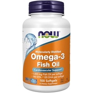 NOW Supplements, Omega-3 180 EPA / 120 DHA, Molecularly Distilled, Cardiovascular Support, 100 Softg