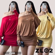 ZLO2 Off Shoulder Batwing Long Sleeves Ruched Mini Dress for Women – Cotton Spandex