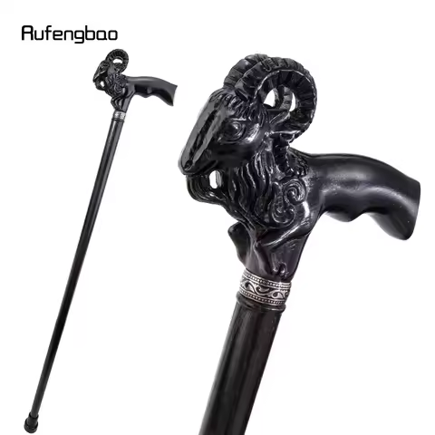 Black Ram Argali‌ Goat Wooden Fashion Stick Cane Decorative Stick Decorative Cane Cosplay and Partie