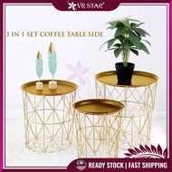 VRstar Gold Black Round Side Display Table Side Table Mirror Meja Hiasan Mirrored Console Table