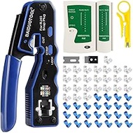 RJ45 Crimp Tool Kit Pass Through Crimper Cutter for Cat5 Cat5e Cat6 Cat6a 8P8C Modular Connector All