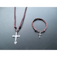 KG55 CATHOLIC CROSS NECKLACE + BRACELET PACKAGE TRIDATU ROPE 2MM
