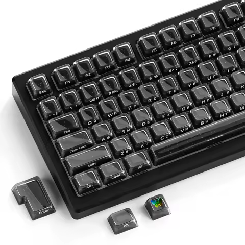 Black Glitter Crystal Russian Keycaps Backlit Translucent PC Keycaps for MX Switch Mechanical Keyboa