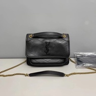 YSL聖羅蘭 Niki小號 黑金全皮V紋單肩斜挎包