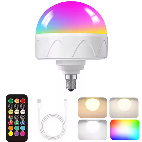 Rechargeable LED Bulb with Remote & Timer, Dimmable 3 Color Temperatures + 9 RGB Colors, E12 Base, M