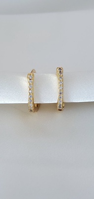 925 純銀 鍍14K金耳環 ~ 滿鑽 C圈耳環 ~ 圈型耳扣耳環