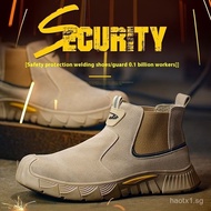 Ready Stock Safety Shoes Men's Safety Boots Steel Toe-toe Welder Special Shoes Suede Cowhide Safety 