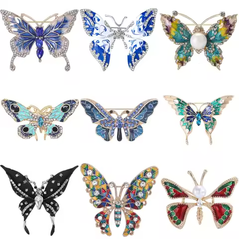 Enamel Butterfly Brooches for Women Unisex Rhinestone Insect Pins Office Party Friend Gifts Jewelry 