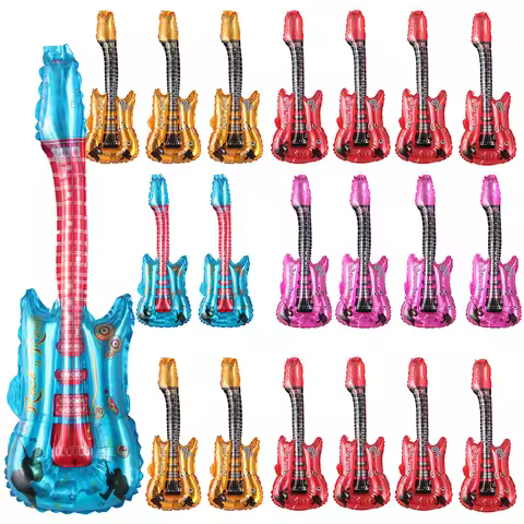 20Pcs Inflatable Guitar Balloon Musical Note Ballon 80s toys Disco Party 90s Theme Birthday Gift Dec