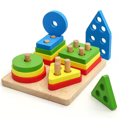 Wooden Sorting Stacking Toys Montessori Toys for 1 2 3 Years Old Shape Color Recognition Blocks Matc