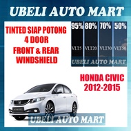 2PLY Honda Civic 2012-2015 4 Pintu Siap Potong Tinted UV Hitam / Siap Potong Tinted UV Hitam Kereta