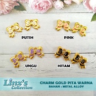 [3 pcs] Mini Color Ribbon Charm Mini Gold Ribbon Pendant/