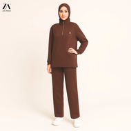ZOE ARISAH Avani Eldina Muslimah Airport Outfit Activewear Sport Set Blouse Baju Seluar Pants Scuba 