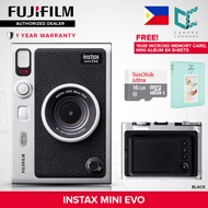 FUJIFILM Instax Mini Evo Hybrid Instant Camera Black and Brown with Mini Glossy Instant Film Sheets 