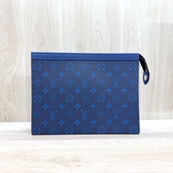 LV海洋藍色牛皮銀鍊Pochette Voyage MM手拿包M30423