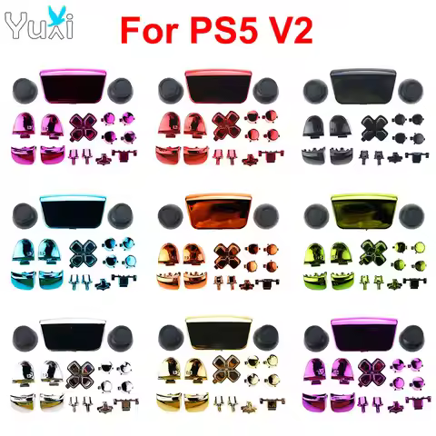YuXi Chrome Buttons L1 R1 L2 R2 D-Pad Share Option Button Joystick Caps For PS5 V2 Controller 2.0 Ga